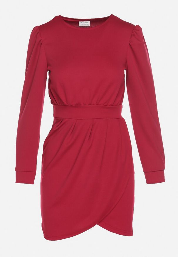 Born2be - Różowa Sukienka z Marszczeniem i Bufiastymi Rękawami Redenia. Kolor: różowy. Styl: klasyczny, elegancki