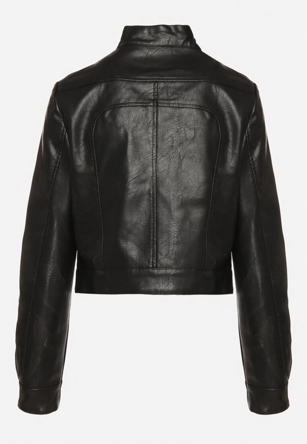 Born2be - Czarna Kurtka Ramoneska w Motocyklowym Stylu z Klamerką Terlia. Okazja: na co dzień. Kolor: czarny. Materiał: poliester, jeans. Styl: klasyczny, casual