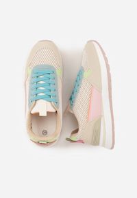 Renee - Beżowe Sneakersy z Siateczką i Modnymi Wstawkami Corona. Okazja: na co dzień. Kolor: beżowy. Materiał: jeans #5