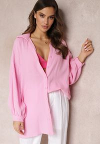 Renee - Różowa Bawełniana Koszula Oversize z Przedłużonym Tyłem Gelacia. Kolor: różowy. Materiał: bawełna. Sezon: lato, wiosna