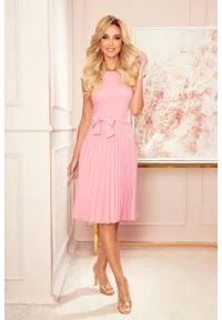 Numoco - Elegancka Sukienka z Plisowanym Dołem - Różowa. Kolor: różowy. Materiał: elastan, poliester. Styl: elegancki