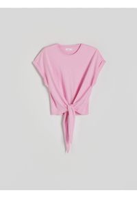 Reserved - Bluzka z wiązaniem - pastelowy róż. Kolor: różowy. Materiał: bawełna, dzianina
