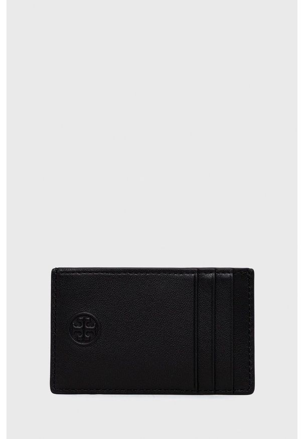 Tory Burch etui na karty skórzane damski kolor czarny. Kolor: czarny. Materiał: skóra. Wzór: gładki