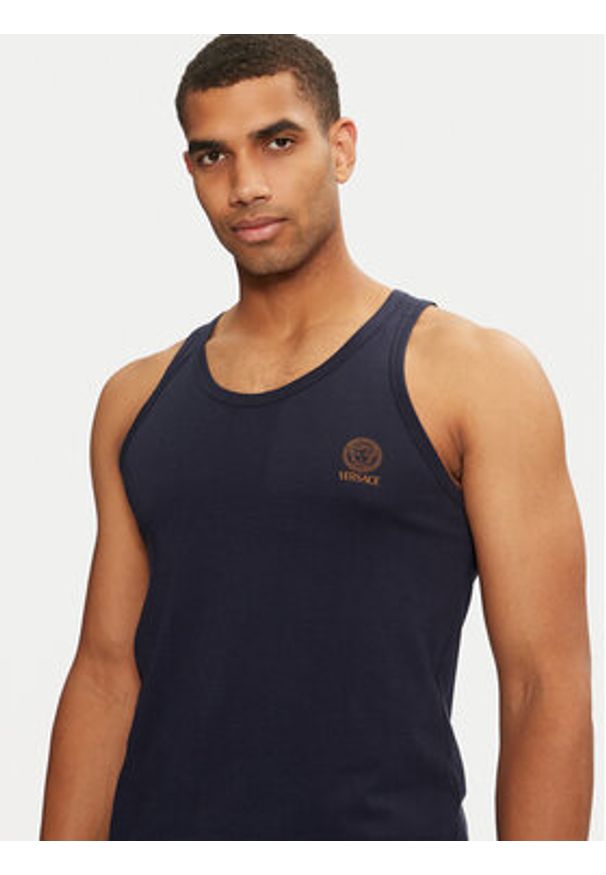 VERSACE - Versace Tank top AUU01012 1A1001 Granatowy Regular Fit. Kolor: niebieski. Materiał: bawełna