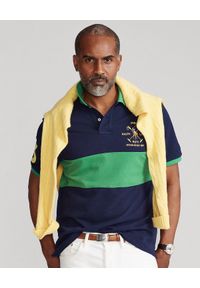 Ralph Lauren - RALPH LAUREN - Granatowo-zielona koszulka polo Custom Slim FIt. Typ kołnierza: polo. Kolor: niebieski. Materiał: bawełna. Długość: długie. Wzór: aplikacja, haft. Styl: sportowy #2