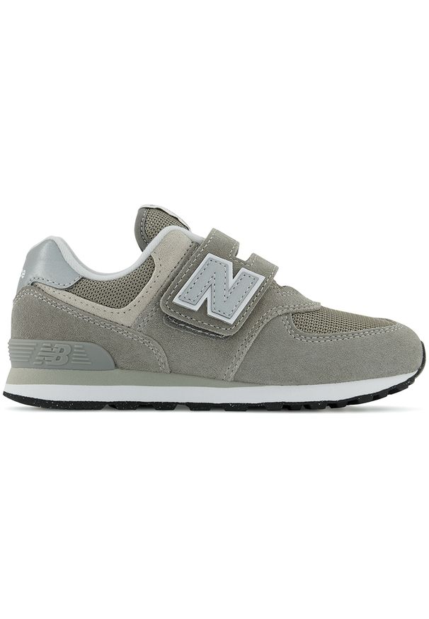 Buty New Balance PV574EVG – szare. Okazja: na co dzień. Zapięcie: rzepy. Kolor: szary. Materiał: skóra, zamsz, syntetyk, guma, materiał. Szerokość cholewki: normalna. Model: New Balance 574. Sport: turystyka piesza