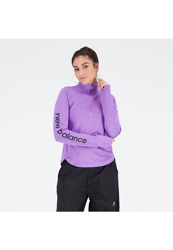 Bluza damska New Balance WT23273EPH – fioletowa. Kolor: fioletowy. Materiał: polar, poliester, dresówka, materiał. Długość: długie. Sezon: jesień. Sport: fitness