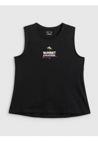 4f - 4F Top regular z nadrukiem damski - czarny XXL. Kolor: czarny. Materiał: dzianina, bawełna, materiał. Wzór: nadruk #1