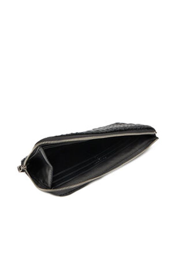 Calvin Klein Duży Portfel Damski Ruched Long L-Zip LV04K1085G Czarny. Kolor: czarny. Materiał: skóra