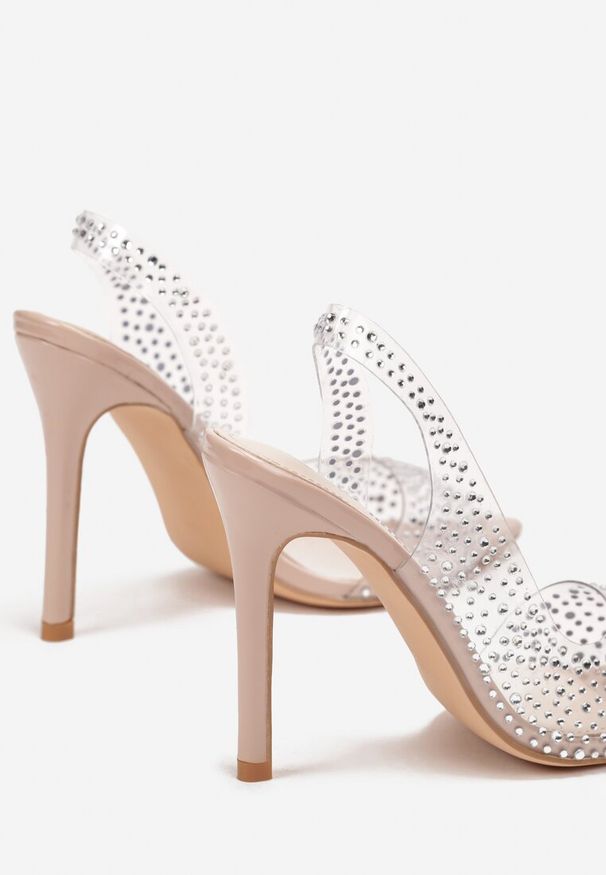 Born2be - Beżowe Transparentne Sandały na Szpilce w Cyrkonie z Otwartym Noskiem Kirena. Nosek buta: otwarty. Kolor: beżowy. Obcas: na szpilce. Styl: wizytowy