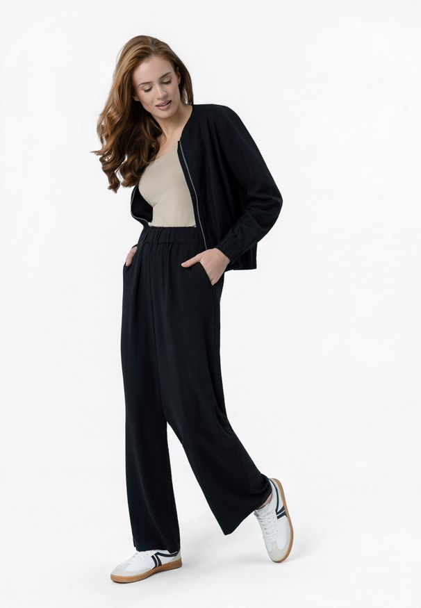 Volcano - Szerokie spodnie z lnem R-NETTE. Kolor: czarny. Materiał: len. Sezon: lato