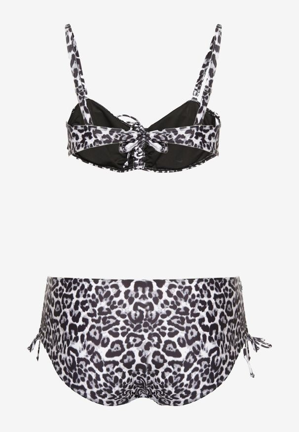 Born2be - Czarne Bikini Biustonosz z Wiązaniem i Majtki Figi ze Ściągaczami Uloselia. Kolekcja: plus size. Kolor: czarny. Wzór: ażurowy, motyw zwierzęcy