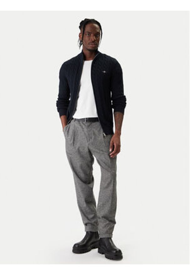 GANT - Gant Kardigan 8050604 Granatowy Slim Fit. Kolor: niebieski. Materiał: bawełna