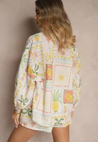Renee - Beżowo-Żółta Koszula Typu Oversize z Motywem Owoców i Palm Rinariela. Okazja: na co dzień. Kolor: żółty. Materiał: jeans. Sezon: lato. Styl: casual, elegancki #5