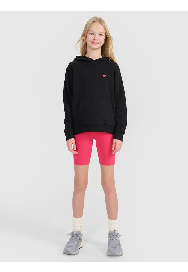 4f - 4F Legginsy kolarki dzianinowe dziewczęce - różowe 146 (10-11 lat). Okazja: na co dzień. Stan: podwyższony. Kolor: różowy. Materiał: dzianina. Długość: krótkie. Wzór: gładki, jednolity, ze splotem. Sezon: lato. Styl: casual, sportowy