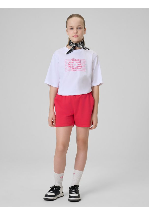 4f - 4F Spodenki dresowe dziewczęce - różowe 128 (7-8 lat). Kolor: różowy. Materiał: dresówka. Sezon: lato