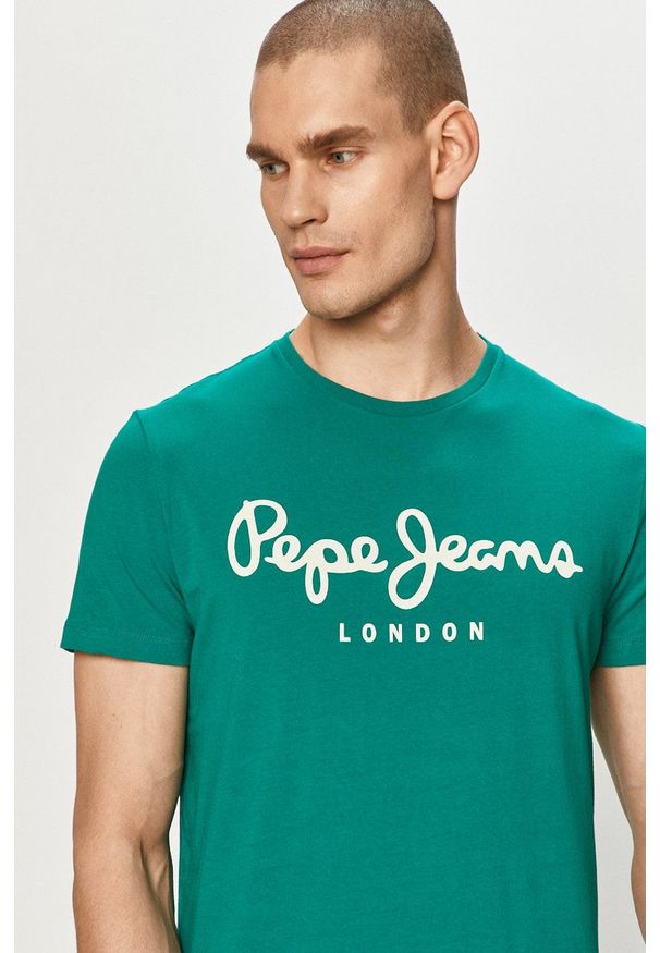 Pepe Jeans - T-shirt Original. Okazja: na co dzień. Kolor: turkusowy. Wzór: nadruk. Styl: casual