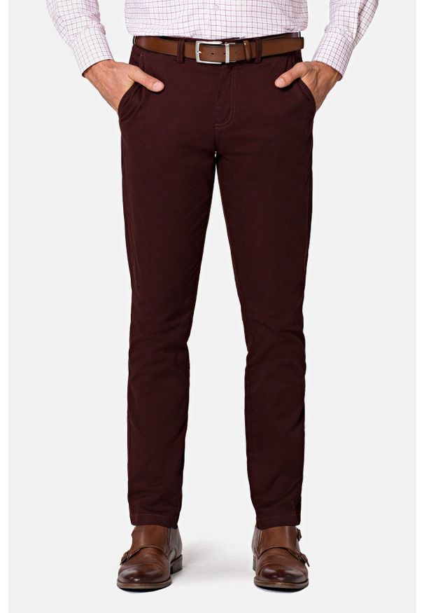 Lancerto - Spodnie Brązowe Chino Mono II. Okazja: na co dzień. Kolor: brązowy. Materiał: elastan, bawełna, materiał. Wzór: kolorowy. Styl: sportowy, casual
