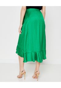 Pinko - PINKO - Zielona spódnica z falbaną Scettico 1. Kolor: zielony. Materiał: tkanina. Wzór: geometria. Sezon: lato #5