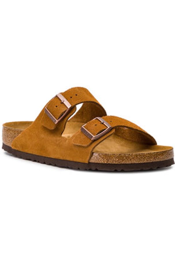 Birkenstock Klapki Arizona Bs 1009526 Brązowy. Kolor: brązowy. Materiał: zamsz, skóra