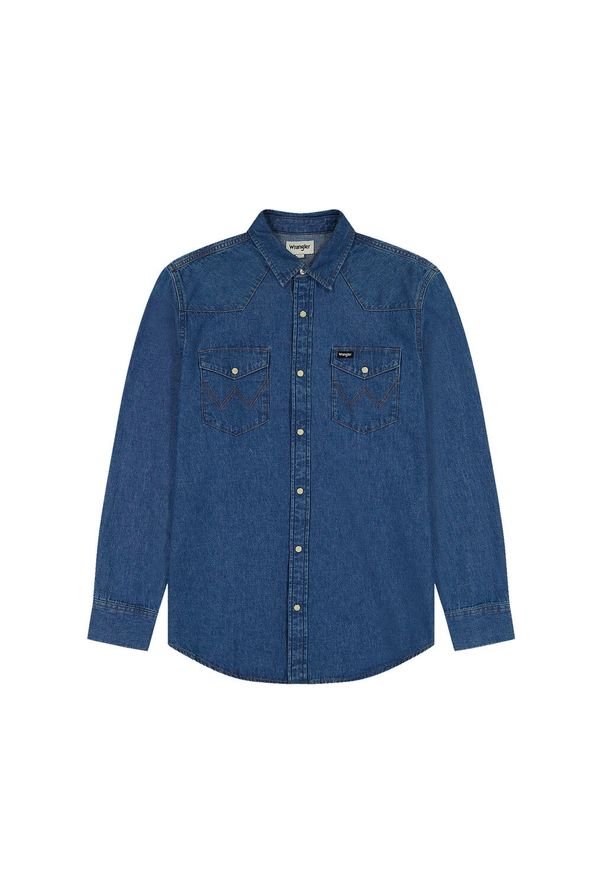 Wrangler - WRANGLER LS WESTERN SHIRT MĘSKA KOSZULA ELEGANCKA BARREL BLUE 112350488 W556015512. Styl: elegancki