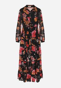 Born2be - Czarna Sukienka Doreris. Okazja: na co dzień. Kolor: czarny. Materiał: tkanina. Wzór: kolorowy, kwiaty. Typ sukienki: proste, koszulowe. Styl: klasyczny, casual. Długość: maxi #4