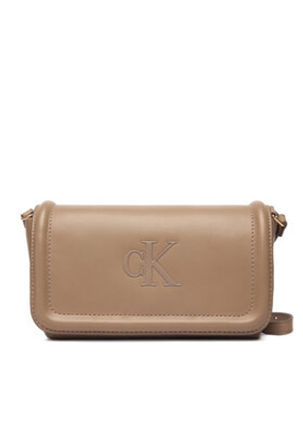 Calvin Klein Torebka Bold Ck Flap Crossbody LV04F1027G Brązowy. Kolor: brązowy. Materiał: skórzane