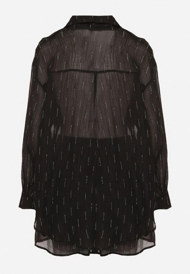 Born2be - Czarny Komplet Ozdobiony Cyrkoniami Koszula i Szorty Jenorenea. Kolor: czarny. Wzór: aplikacja