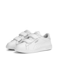 Puma - Dziecięce skórzane sneakersy Smash 3.0 V PUMA White Cool Light Gray. Kolor: wielokolorowy, szary, biały. Materiał: skóra