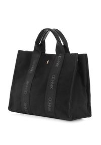 Ochnik - Czarna damska torebka typu tote bag. Kolor: czarny. Wzór: paski, aplikacja. Materiał: zdobione. Styl: casual, elegancki, klasyczny #6