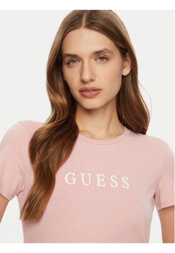 Guess T-Shirt O5RI01 KBBU1 Różowy Slim Fit. Kolor: różowy. Materiał: bawełna