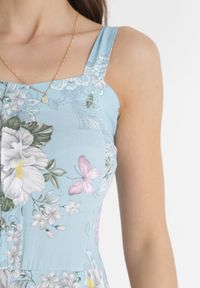 Born2be - Jasnoniebieski Kombinezon z Krótkimi Nogawkami i Marszczoną Gumką w Pasie Emalyna. Kolor: niebieski. Długość rękawa: na ramiączkach. Długość: krótkie. Sezon: wiosna, lato #3