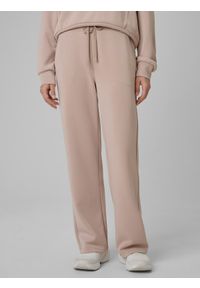 4f - 4F Spodnie dresowe z modalem damskie - beżowe XS. Stan: podwyższony. Kolor: beżowy. Materiał: dresówka. Długość: do kostek. Wzór: gładki #2