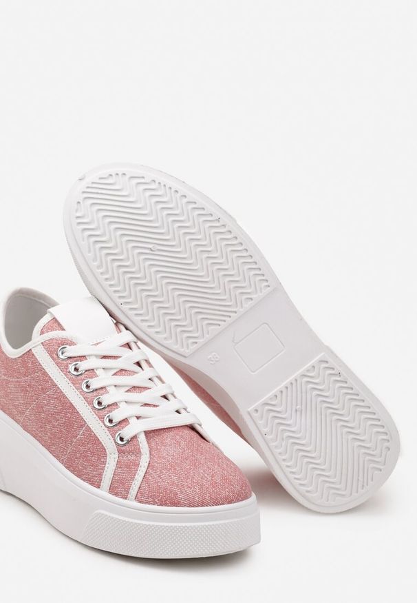 Renee - Czerwone Sznurowane Sneakersy na Grubej Podeszwie z Cholewką pod Kostkę Dabia. Okazja: na co dzień. Zapięcie: sznurówki. Kolor: czerwony. Materiał: jeans. Szerokość cholewki: normalna