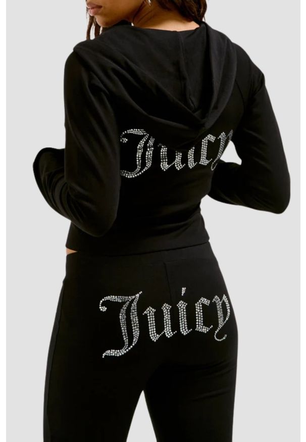 Juicy Couture - JUICY COUTURE Czarna bluza damska Single Jersey Ola Hoodie, Rozmiar L. Kolor: czarny. Materiał: jersey