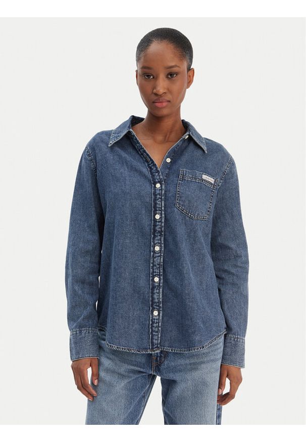 Calvin Klein Jeans Koszula jeansowa LV047E742G Granatowy Regular Fit. Kolor: niebieski. Materiał: bawełna