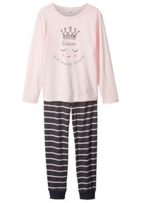 bonprix - Piżama z miękką bawełną organiczną (2 części). Kolor: różowy. Materiał: bawełna. Wzór: nadruk, paski #1