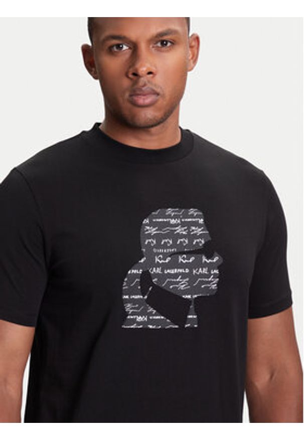 Karl Lagerfeld - KARL LAGERFELD T-Shirt 755042 553235 Czarny Regular Fit. Typ kołnierza: dekolt w karo. Kolor: czarny. Materiał: bawełna