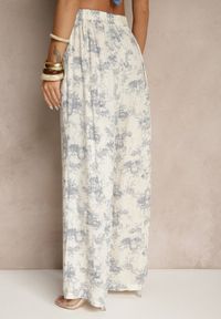 Renee - Beżowe Spodnie z Bawełny o Szerokim Kroju High Waist Tilressa. Okazja: na co dzień. Stan: podwyższony. Kolor: beżowy. Materiał: bawełna. Długość: krótkie. Sezon: lato, wiosna. Styl: casual