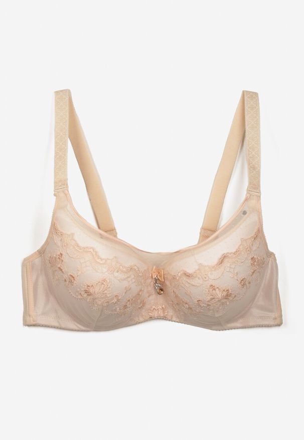Renee - Jasnobeżowy Elegancki Biustonosz Push Up z Odpinanymi Ramiączkami Ursa. Kolor: beżowy. Rodzaj stanika: odpinane ramiączka, push-up