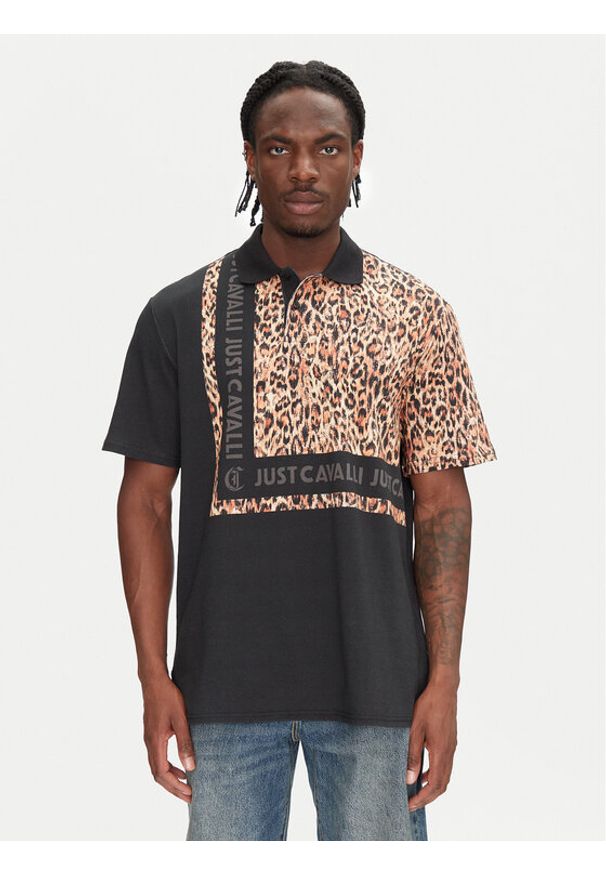 Just Cavalli Polo 78OAGE15 Czarny Regular Fit. Typ kołnierza: polo. Kolor: czarny. Materiał: bawełna