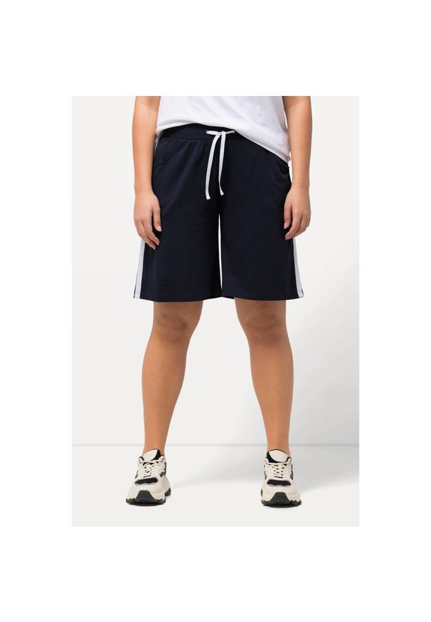 ULLA POPKEN - Damskie Szorty dżersejowe szeroka nogawka elastyczny pas sznurek do wiązania. Kolekcja: plus size. Kolor: niebieski. Materiał: bawełna, elastan, materiał. Długość: krótkie