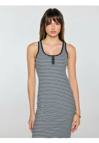 Big-Star - Sukienka damska w białe paski granatowa Yunna 403. Kolor: niebieski. Materiał: materiał, dzianina. Długość rękawa: na ramiączkach. Wzór: paski. Typ sukienki: dopasowane #3