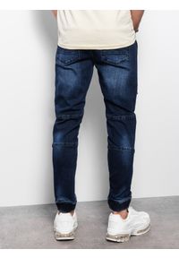 Ombre Clothing - Spodnie męskie marmurkowe JOGGERY z ozdobnymi przeszyciami - granatowe V1 OM-PADJ-0111 - XXL. Kolor: niebieski. Materiał: jeans, bawełna, elastan #4