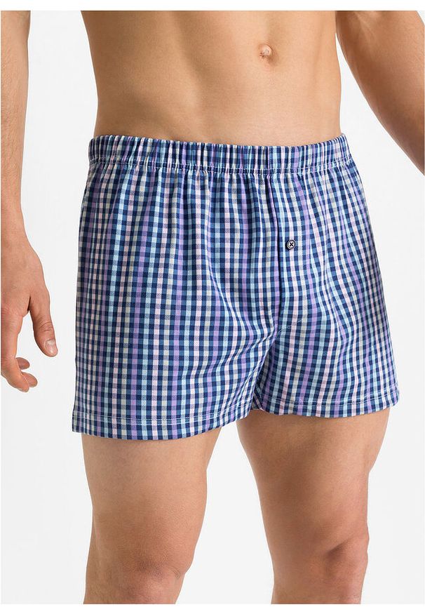 bonprix - Luźne bokserki z dżerseju (3 pary). Kolor: niebieski. Materiał: jersey. Wzór: gładki
