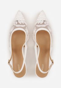 Renee - Białe Czółenka Slingback z Siateczki VICES na Klepsydrze z Haftem i Koralikami Vilin. Okazja: na wesele, na imprezę, na ślub cywilny. Zapięcie: pasek. Kolor: biały. Wzór: haft. Styl: klasyczny, elegancki #2