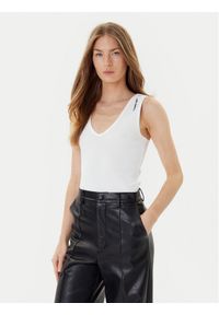 Karl Lagerfeld - KARL LAGERFELD Top A3W17005 Biały Slim Fit. Typ kołnierza: dekolt w karo. Kolor: biały. Materiał: bawełna