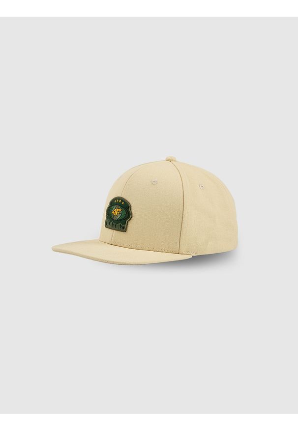 4f - 4F Czapka z daszkiem strapback męska - beżowa S/M (58cm). Kolor: beżowy. Wzór: aplikacja. Styl: casual, sportowy