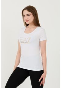 EA7 Emporio Armani - EA7 Biały damski t-shirt z cyrkoniami, Rozmiar XS. Kolor: biały #3