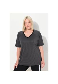 ULLA POPKEN - Damskie Bluzka funkcyjna szybkoschnąca dekolt w serek rękaw 1/2. Typ kołnierza: dekolt w serek. Kolekcja: plus size. Kolor: czarny. Materiał: poliester, materiał, elastan #1